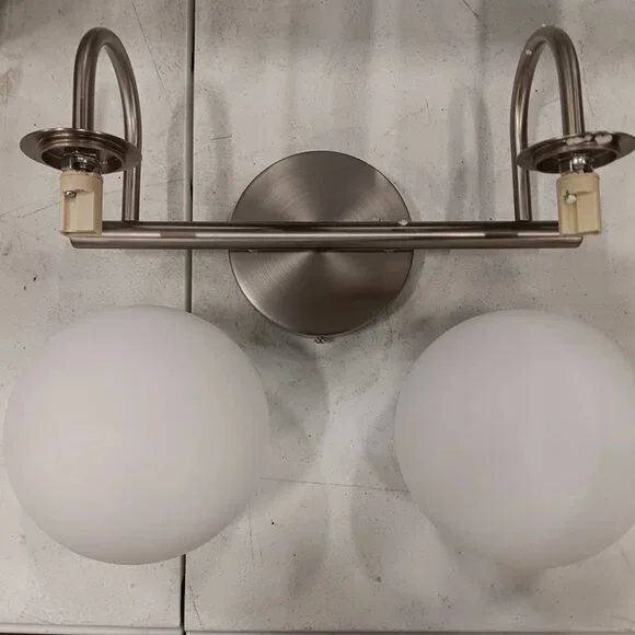 Brushed Nickel Modern Bathroom Vanity Light with White Milk Glass Globes - Picture 2 of 7